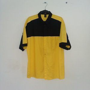 Mens Camp Shirt Large Color block Top Button Down Ash City Yellow Black